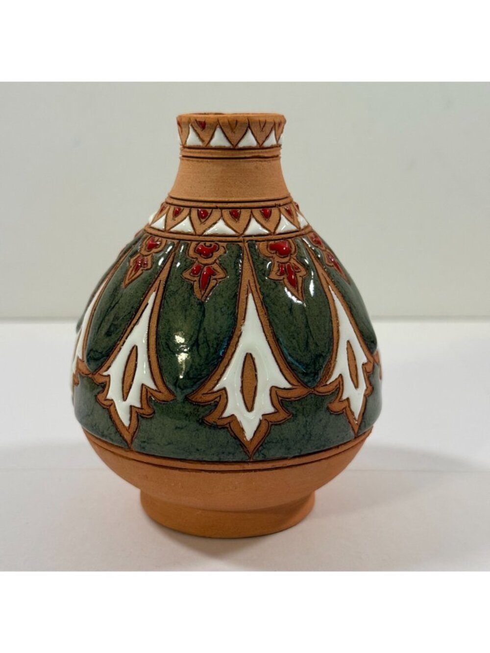 Vintage Bonis Pottery Greece Handmade Enamel Terracotta Clay Flower Vase - Picture 6 of 10